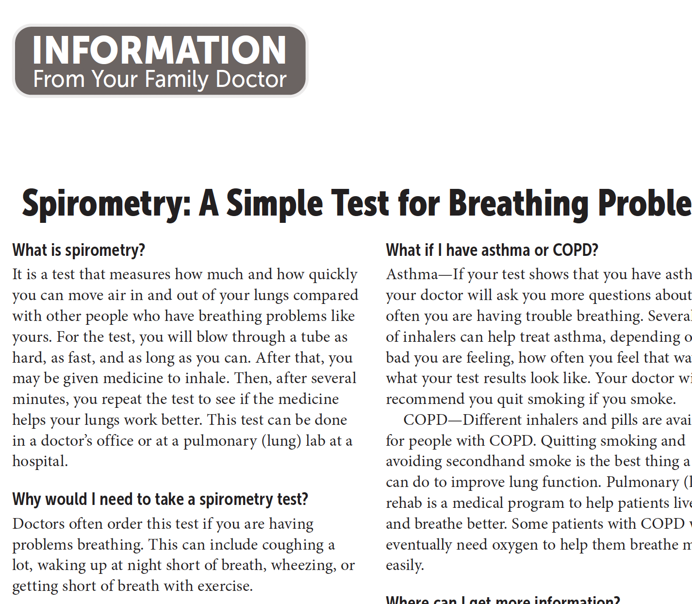Spirometry Handout for Patients
